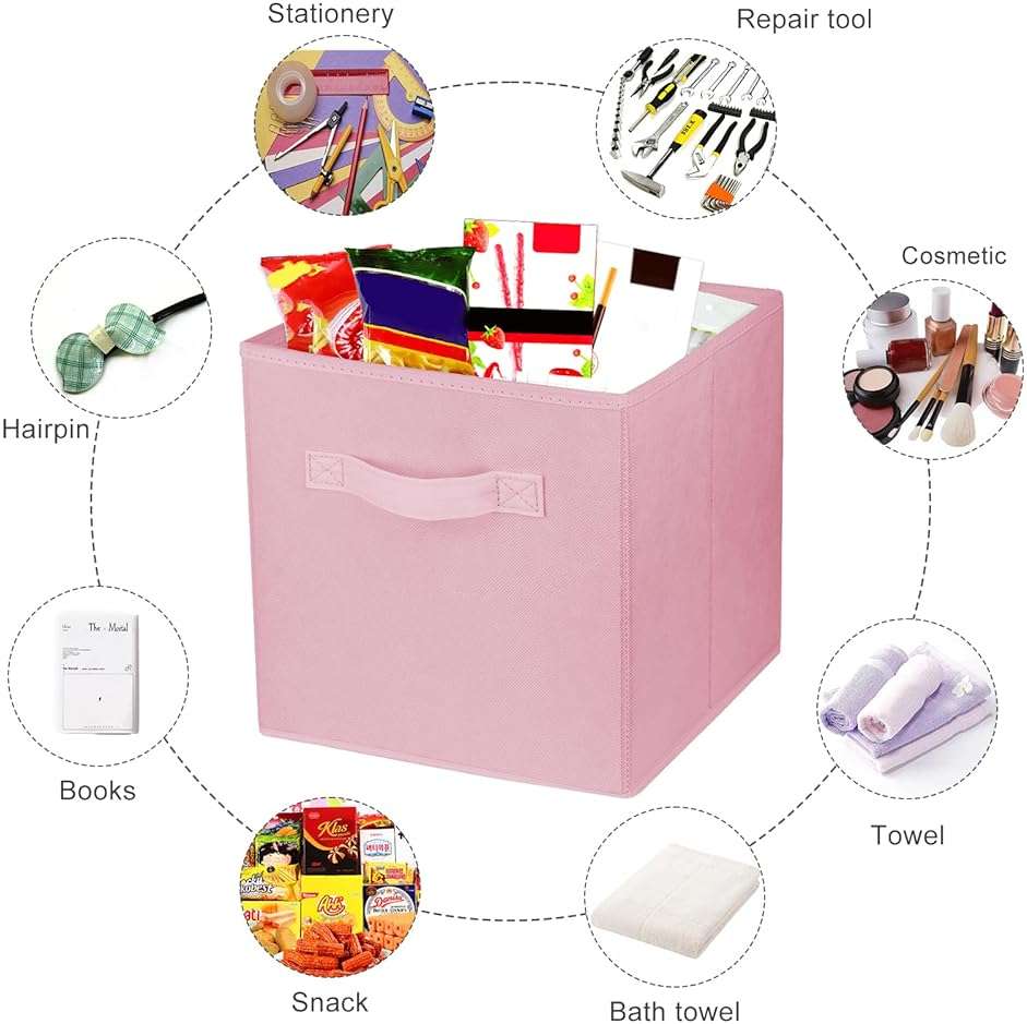 Zuihug 2 Pcs Storage Cubes, 10.5 Inch Collapsible Storage Bins, Fabric Foldable Bins for Organization, Durable Storage Bins for Closet, Shelves, Offices (Pink) - Image 5