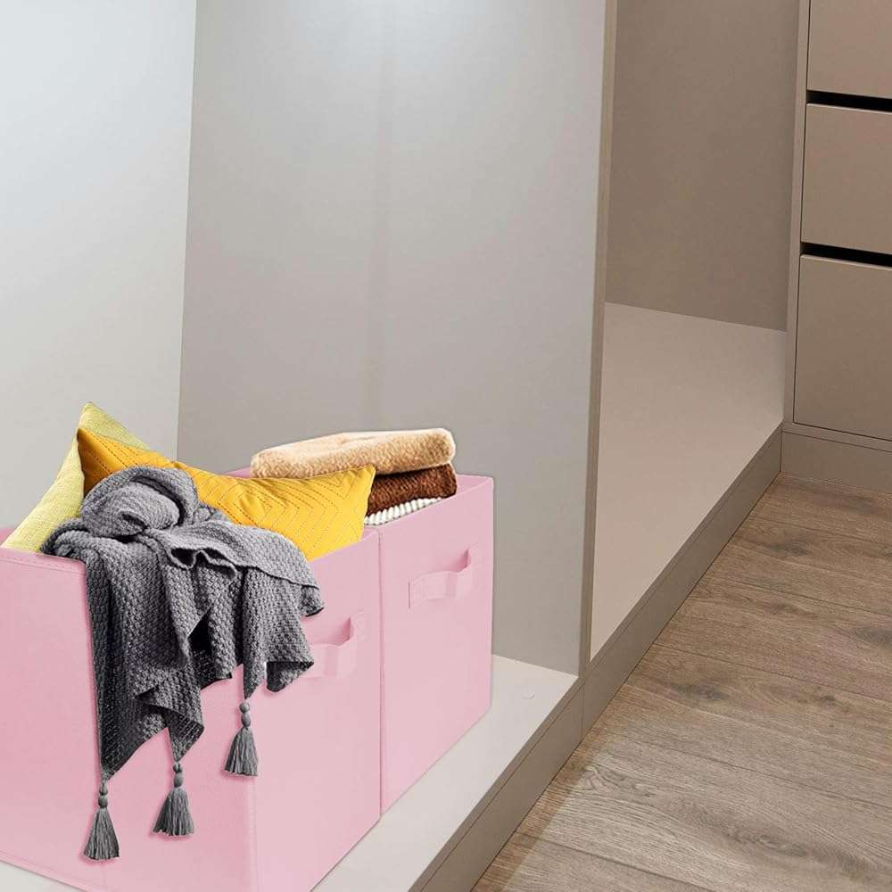 Zuihug 2 Pcs Storage Cubes, 10.5 Inch Collapsible Storage Bins, Fabric Foldable Bins for Organization, Durable Storage Bins for Closet, Shelves, Offices (Pink) - Image 7