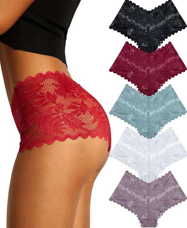 FINETOO 5 Pack Sexy Lingerie Panties for Women Pack V-Waist Lace Womens Underwear French Cut Boyshorts Panty - Image 1