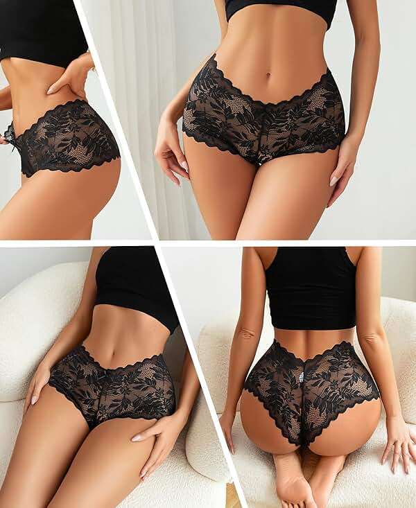 FINETOO 5 Pack Sexy Lingerie Panties for Women Pack V-Waist Lace Womens Underwear French Cut Boyshorts Panty - Image 2