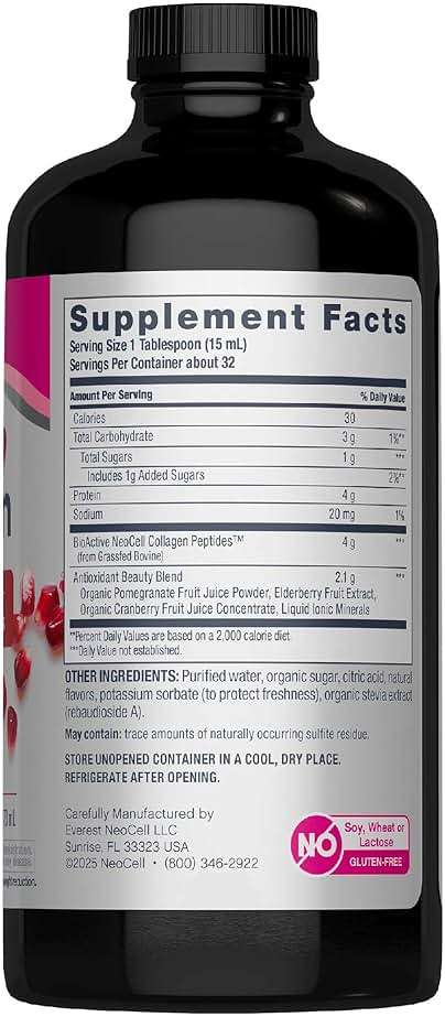 NeoCell Liquid Collagen, Skin, Hair, Nails and Joints Supplement, Includes Fruit Juice Concentrates and Green Tea Blend, Pomegranate, 16 oz., 1 Bottle - Image 2