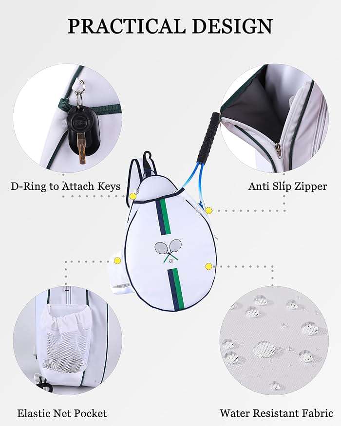Rejolly Tennis Racket Sling Bag for Women Men Quilted Water Resistant Racquet Cover One Shoulder Crossbody Bag for 2 Tennis Rackets, Pickleball Paddles, Badminton Racquet - Image 5