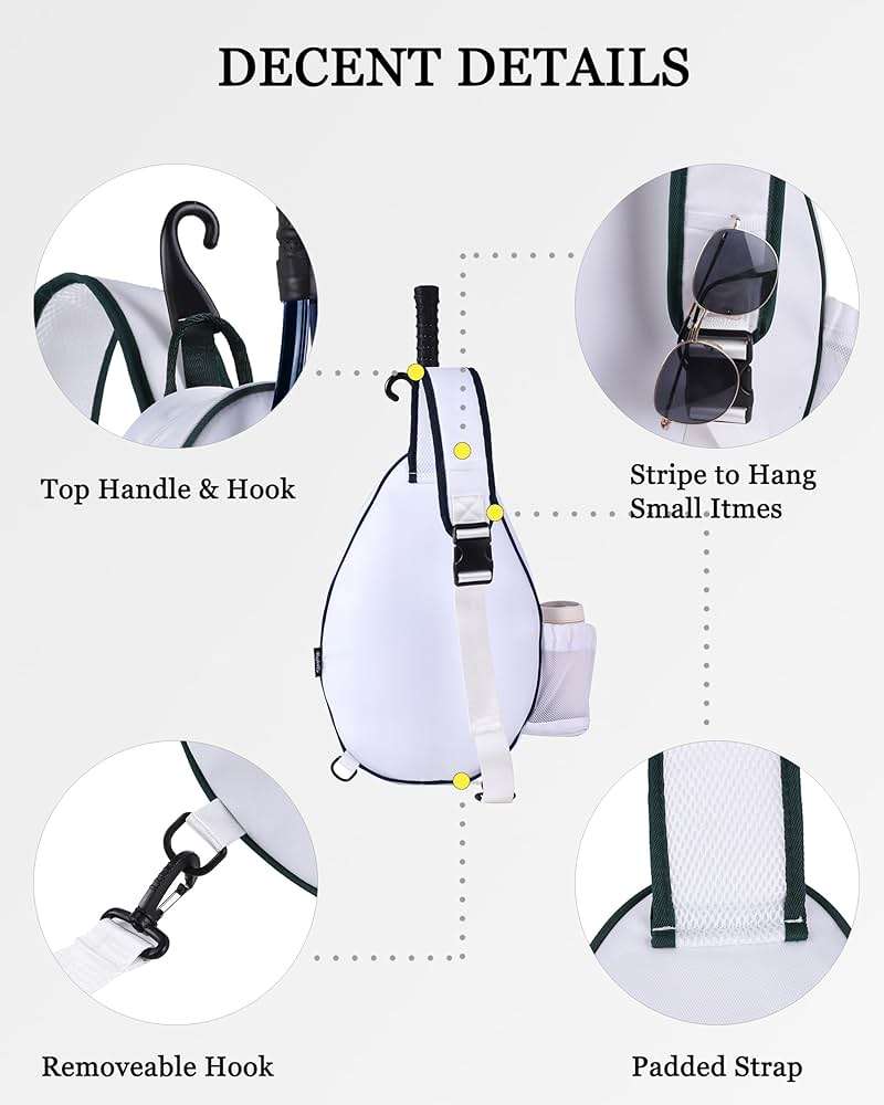 Rejolly Tennis Racket Sling Bag for Women Men Quilted Water Resistant Racquet Cover One Shoulder Crossbody Bag for 2 Tennis Rackets, Pickleball Paddles, Badminton Racquet - Image 6