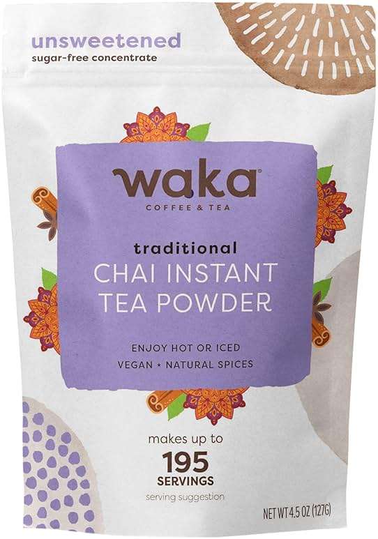 Waka Traditional Chai Tea Powder Mix - Chai Tea Concentrate Sugar Free, Pure Leaves from India, Natural Spices, Unsweetened, No Additives (4.5oz Pouch, 195 Servings) - Image 1