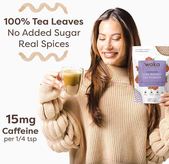 Waka Traditional Chai Tea Powder Mix - Chai Tea Concentrate Sugar Free, Pure Leaves from India, Natural Spices, Unsweetened, No Additives (4.5oz Pouch, 195 Servings) - Image 8