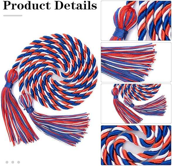 Graduation Honor Cords, Blue Red White Honor Cords, 2026 Graduation Cords with Tassel, Grad Cords, 67" Long Braided Cords for Bachelor Gown Graduation Decorations for Student Master Doctoral - Image 4