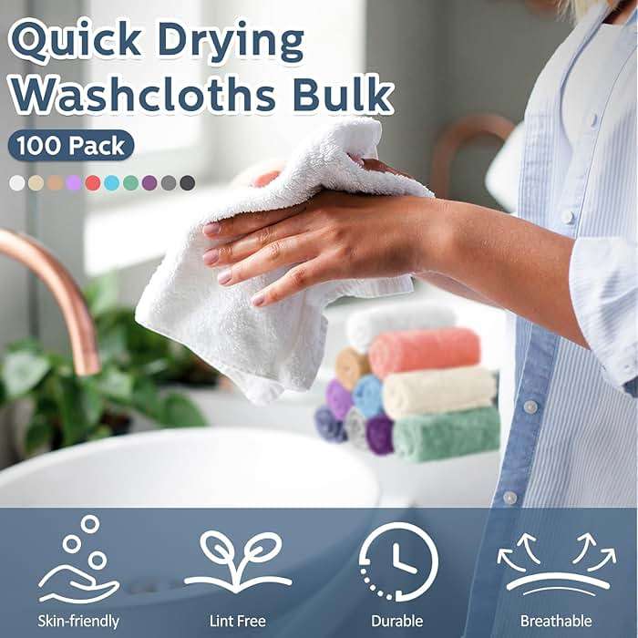 Newwiee 100 Pack Washcloths Bulk, Ultra Soft Wash Cloths 12 x 12 Inch Quick Dry Absorbent Microfiber Face Towel,Reusable Facial Fingertip Cloth for Spa Baby Shower & Craft(Multicolor) - Image 3