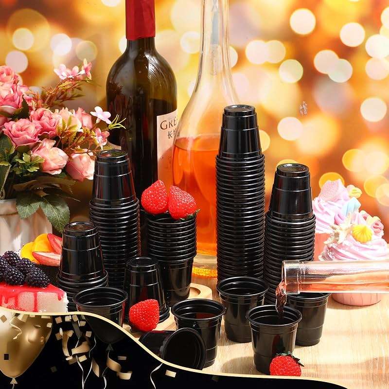 Roshtia 100 Pcs Graduation 2 oz Plastic Cups Mini Disposable Shot Cups Small Plastic Shot Glasses for Birthday Graduation Party Beer Taste Serving Snacks Samples Tastings(Black) - Image 4