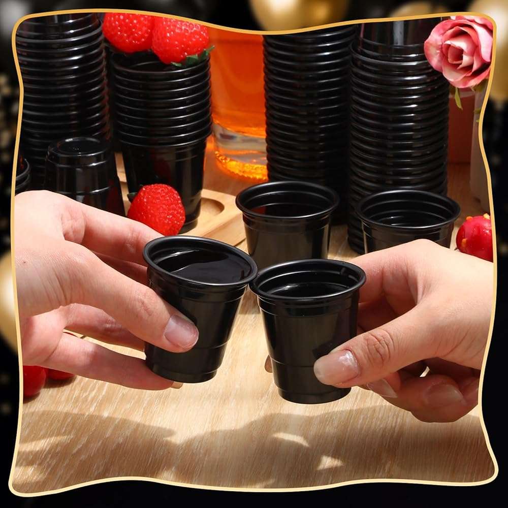 Roshtia 100 Pcs Graduation 2 oz Plastic Cups Mini Disposable Shot Cups Small Plastic Shot Glasses for Birthday Graduation Party Beer Taste Serving Snacks Samples Tastings(Black) - Image 7