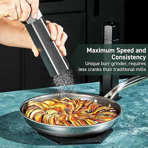HexClad Salt and Pepper Mill Set with Adjustable Professional Grinders and No-Mess Caps - Image 4