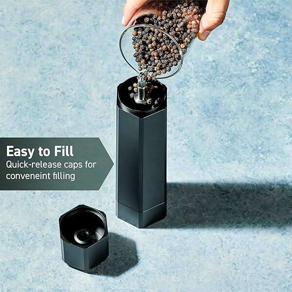 HexClad Salt and Pepper Mill Set with Adjustable Professional Grinders and No-Mess Caps - Image 6