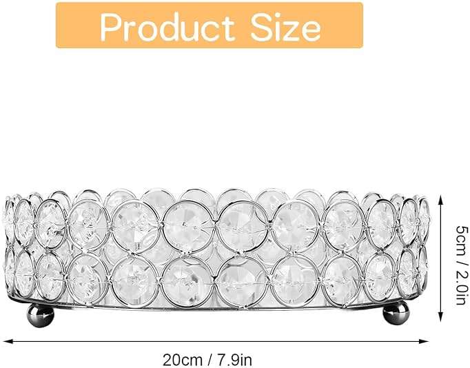 Mirrored Jewelry Organizer Tray - 8 Inch Round Decorative Vanity Tray for Makeup, Perfume & Trinket Storage - Crystal Home Decor Display Plate(Silver) - Image 3