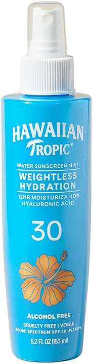Hawaiian Tropic Weightless Hydration Water Mist for Body SPF 30, 5.2 Fl Oz | Hawaiian Tropic Body Spray Sunscreen Mist, Water Based SPF 30, Non-Aerosol Sunscreen Spray, 5.2 Fl Oz - Image 1
