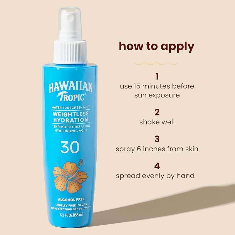 Hawaiian Tropic Weightless Hydration Water Mist for Body SPF 30, 5.2 Fl Oz | Hawaiian Tropic Body Spray Sunscreen Mist, Water Based SPF 30, Non-Aerosol Sunscreen Spray, 5.2 Fl Oz - Image 5