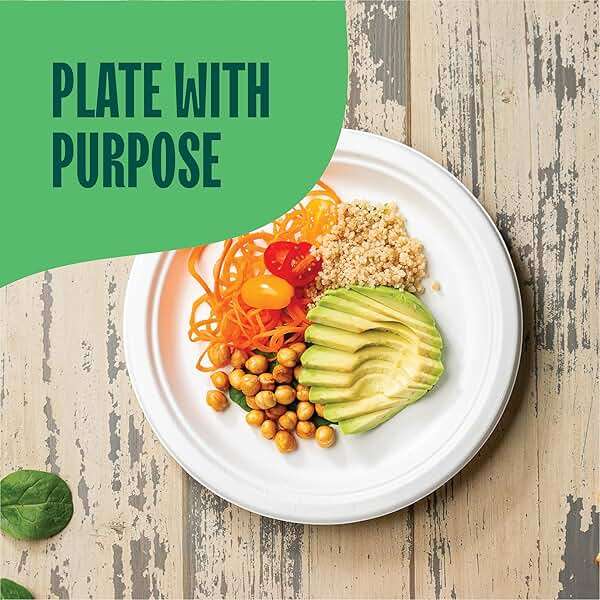 100% Compostable Paper Plates 9 Inch [500 Count] Heavy-Duty Dinner Plates - White Bagasse - Eco-Friendly Disposable Biodegradable Sugarcane Plates - [Bulk Case 4 x 125 Pack] - (BPI Certified) - Image 2