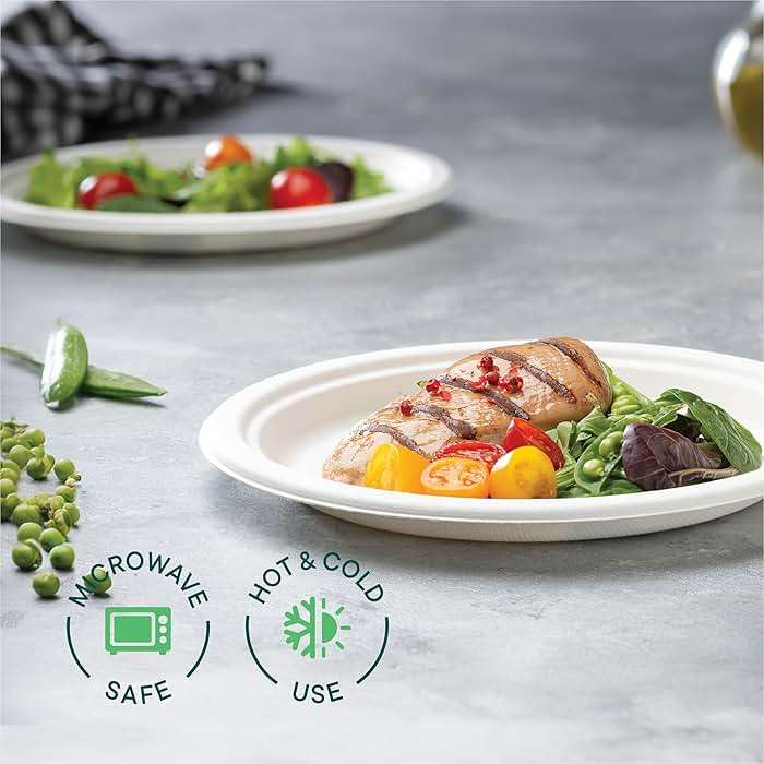 100% Compostable Paper Plates 9 Inch [500 Count] Heavy-Duty Dinner Plates - White Bagasse - Eco-Friendly Disposable Biodegradable Sugarcane Plates - [Bulk Case 4 x 125 Pack] - (BPI Certified) - Image 4