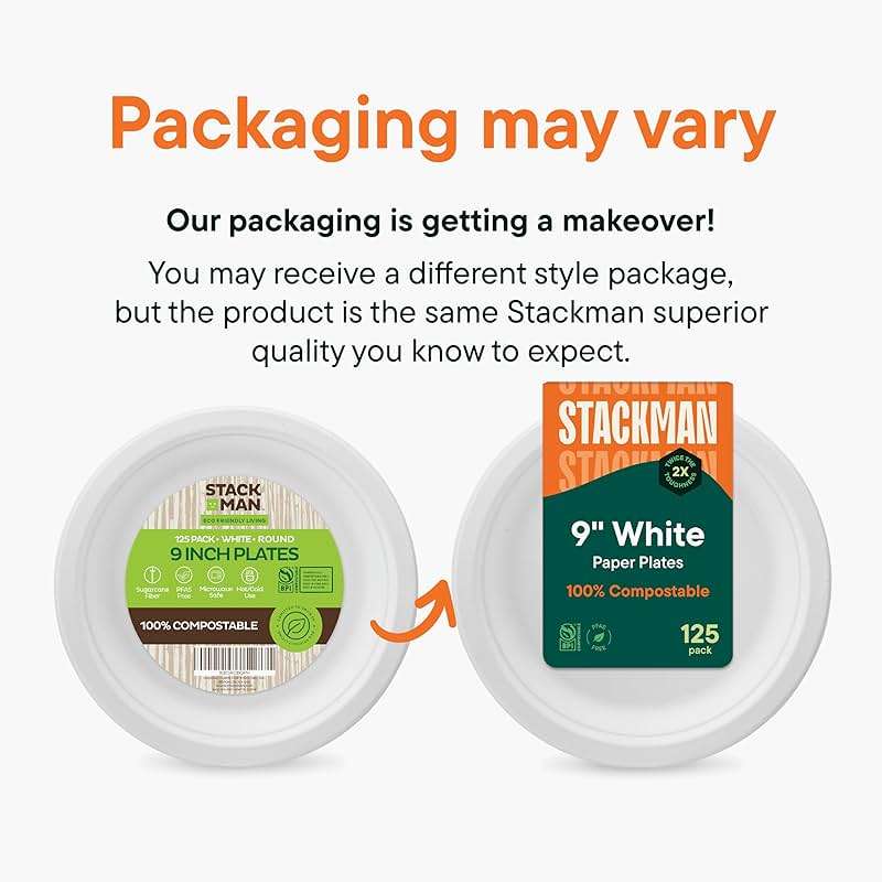 100% Compostable Paper Plates 9 Inch [500 Count] Heavy-Duty Dinner Plates - White Bagasse - Eco-Friendly Disposable Biodegradable Sugarcane Plates - [Bulk Case 4 x 125 Pack] - (BPI Certified) - Image 6