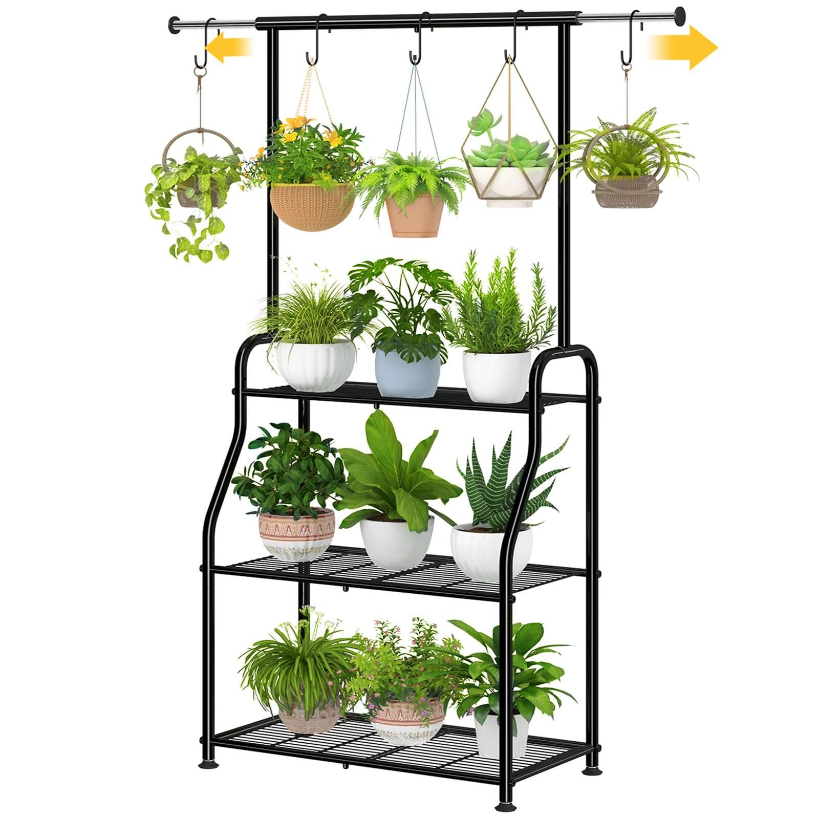 Simple Trending Plant Stand Indoor Outdoor, Heavy Duty Metal 3 Tiered Hanging Plant Shelf for Multiple Flower Planter Holder Tall Large Rack for Living Room Garden Balcony, Black - Image 1