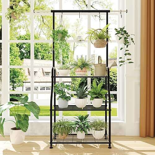 Simple Trending Plant Stand Indoor Outdoor, Heavy Duty Metal 3 Tiered Hanging Plant Shelf for Multiple Flower Planter Holder Tall Large Rack for Living Room Garden Balcony, Black - Image 2