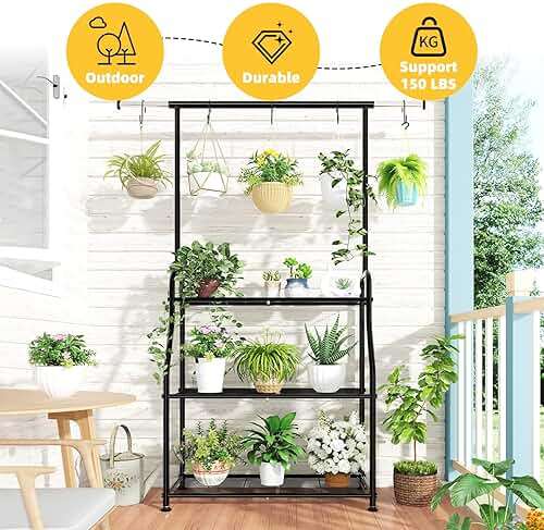Simple Trending Plant Stand Indoor Outdoor, Heavy Duty Metal 3 Tiered Hanging Plant Shelf for Multiple Flower Planter Holder Tall Large Rack for Living Room Garden Balcony, Black - Image 4