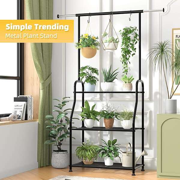 Simple Trending Plant Stand Indoor Outdoor, Heavy Duty Metal 3 Tiered Hanging Plant Shelf for Multiple Flower Planter Holder Tall Large Rack for Living Room Garden Balcony, Black - Image 5
