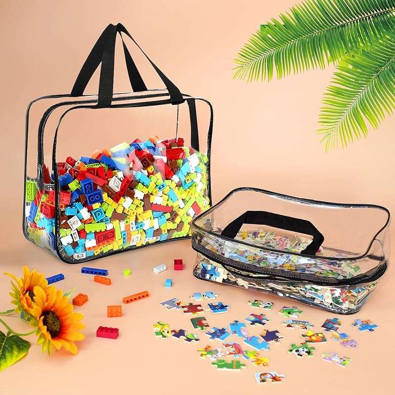 6 Packs Large Toy Storage Bags with Labels, Reusable Clear PVC Board Game Storage, Travel Waterproof Organizer Bags with Zipper for Building Blocks, Puzzle, Kids Books - Image 2