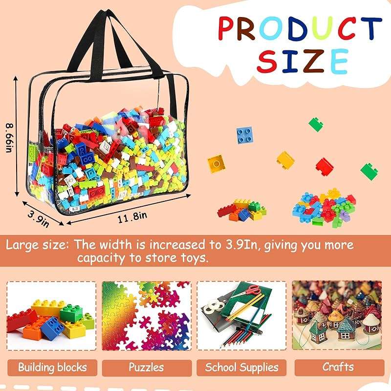 6 Packs Large Toy Storage Bags with Labels, Reusable Clear PVC Board Game Storage, Travel Waterproof Organizer Bags with Zipper for Building Blocks, Puzzle, Kids Books - Image 3