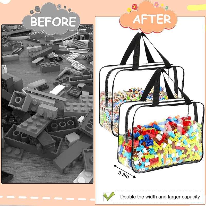 6 Packs Large Toy Storage Bags with Labels, Reusable Clear PVC Board Game Storage, Travel Waterproof Organizer Bags with Zipper for Building Blocks, Puzzle, Kids Books - Image 5