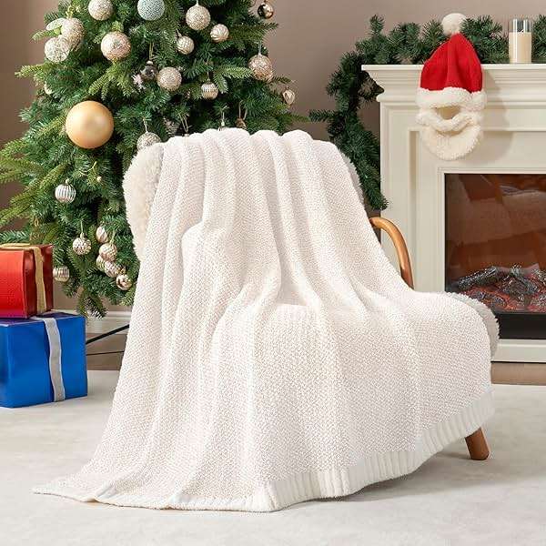 Snuggle Sac Buttery Ivory Throw Blanket for Couch, Reversible Super Soft Knitted Blankets, Warm Cozy Knit Fuzzy Plush Lightweight Throws Dupes for Sofa, Bed, Picnic, Ivory, 50 x 60 inches - Image 2