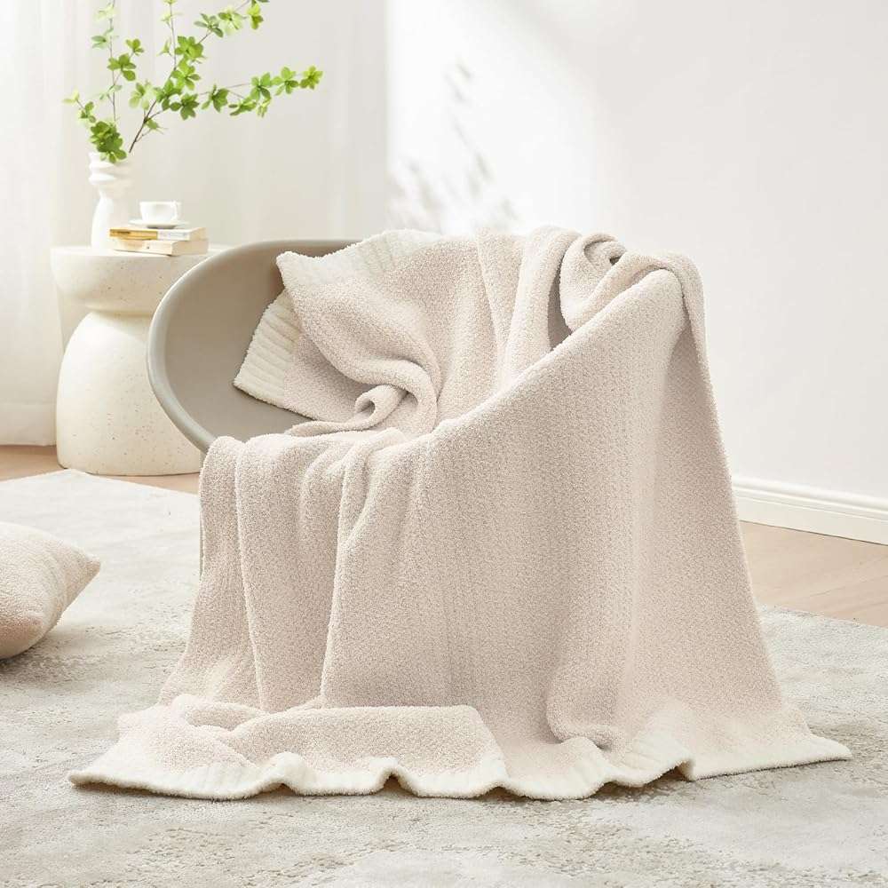 Snuggle Sac Buttery Ivory Throw Blanket for Couch, Reversible Super Soft Knitted Blankets, Warm Cozy Knit Fuzzy Plush Lightweight Throws Dupes for Sofa, Bed, Picnic, Ivory, 50 x 60 inches - Image 5