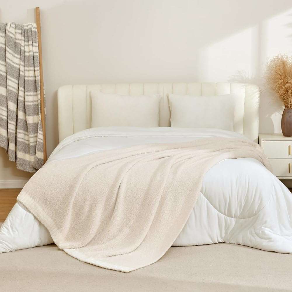 Snuggle Sac Buttery Ivory Throw Blanket for Couch, Reversible Super Soft Knitted Blankets, Warm Cozy Knit Fuzzy Plush Lightweight Throws Dupes for Sofa, Bed, Picnic, Ivory, 50 x 60 inches - Image 8