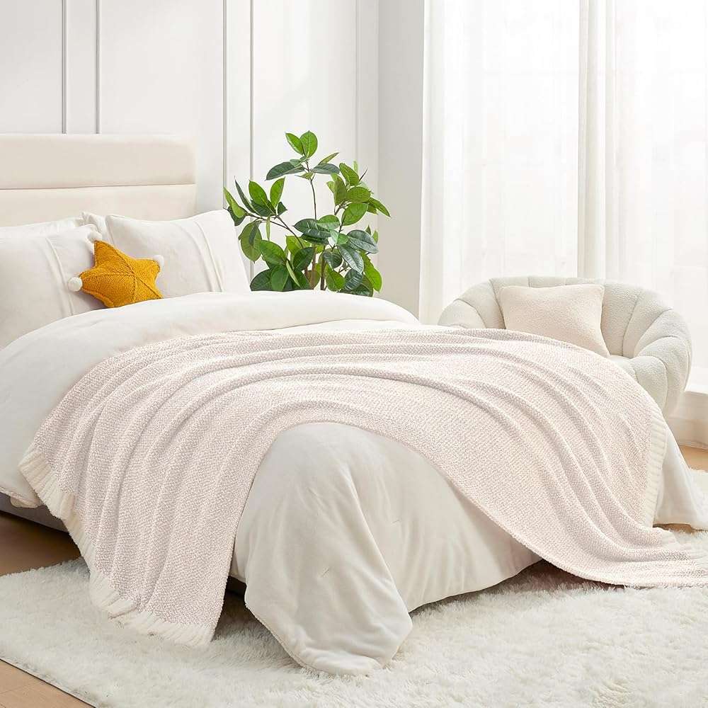Snuggle Sac Buttery Ivory Throw Blanket for Couch, Reversible Super Soft Knitted Blankets, Warm Cozy Knit Fuzzy Plush Lightweight Throws Dupes for Sofa, Bed, Picnic, Ivory, 50 x 60 inches - Image 9