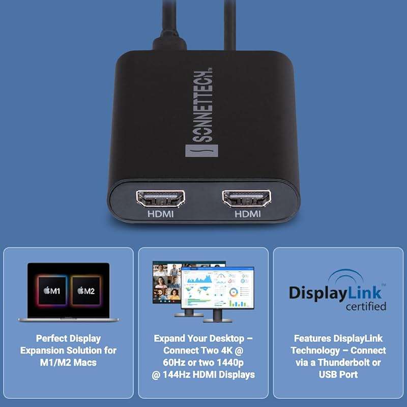 SoNNeT DisplayLink USB-C to Dual 4K 60Hz HDMI Adapter - Image 2
