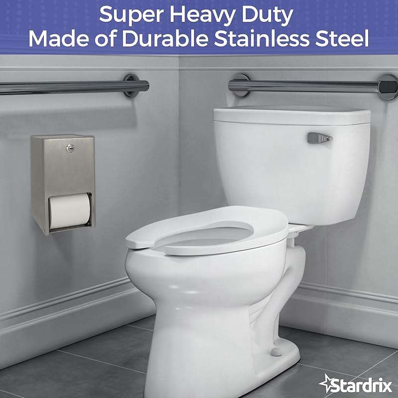 Stardrix 2 Roll Stainless Steel Commercial Toilet Paper Dispenser, Heavy Duty Wall Mount Tissue Holder with Lock for Restroom/Bathroom - Image 2