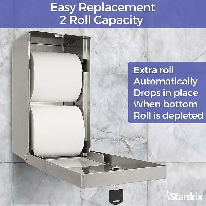 Stardrix 2 Roll Stainless Steel Commercial Toilet Paper Dispenser, Heavy Duty Wall Mount Tissue Holder with Lock for Restroom/Bathroom - Image 3