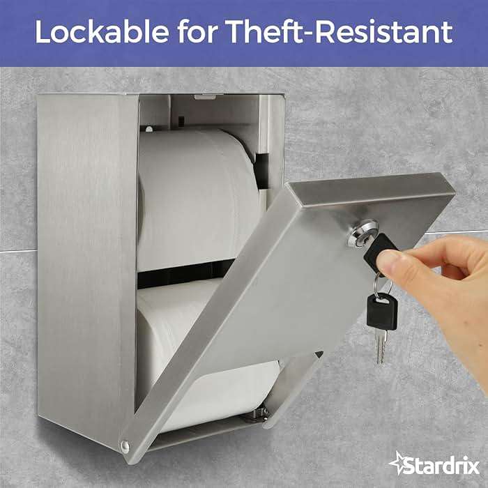 Stardrix 2 Roll Stainless Steel Commercial Toilet Paper Dispenser, Heavy Duty Wall Mount Tissue Holder with Lock for Restroom/Bathroom - Image 4