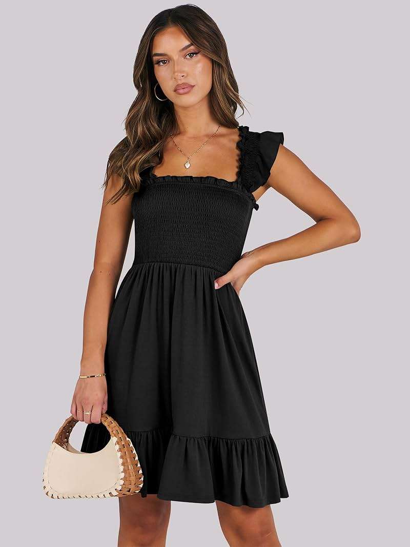 ANRABESS Women's Summer Casual Sleeveless Square Neck Dress 2026 Smocked Ruffle Backless Boho Beach Cute Teen Short Sundress - Image 2
