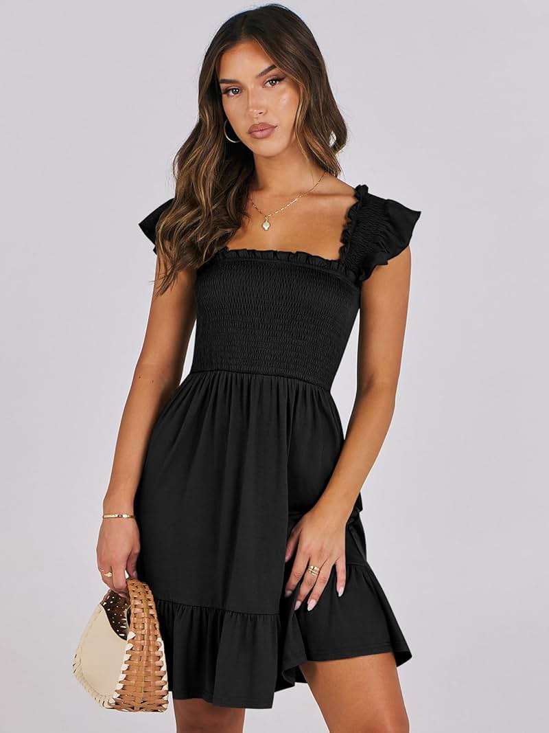 ANRABESS Women's Summer Casual Sleeveless Square Neck Dress 2026 Smocked Ruffle Backless Boho Beach Cute Teen Short Sundress - Image 3