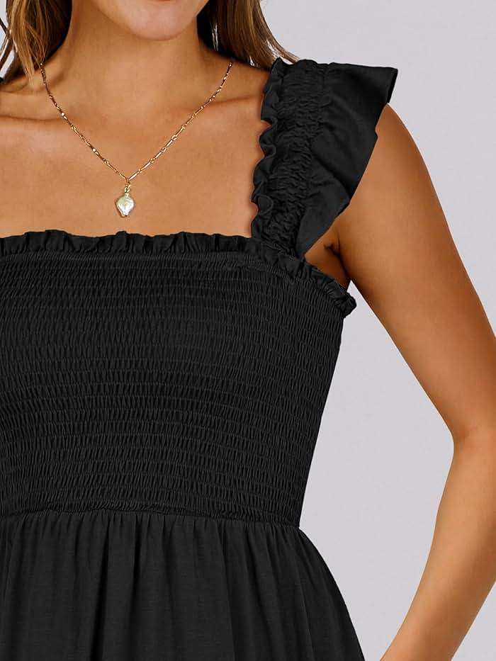 ANRABESS Women's Summer Casual Sleeveless Square Neck Dress 2026 Smocked Ruffle Backless Boho Beach Cute Teen Short Sundress - Image 6