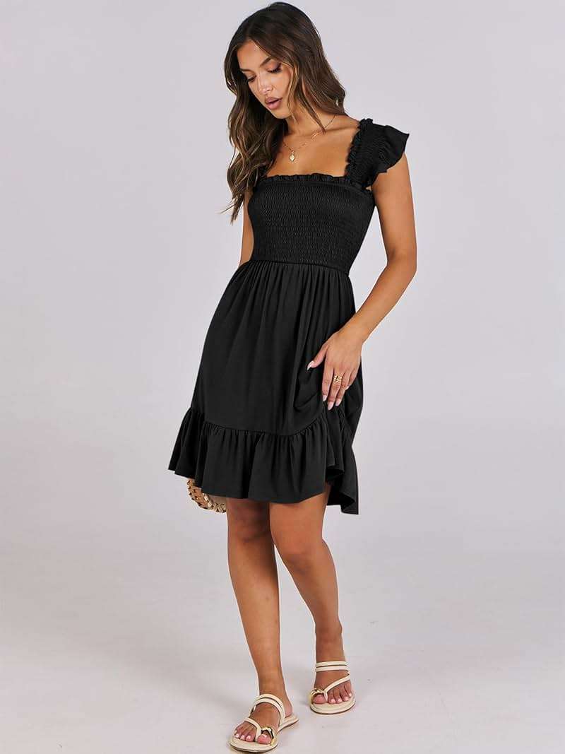 ANRABESS Women's Summer Casual Sleeveless Square Neck Dress 2026 Smocked Ruffle Backless Boho Beach Cute Teen Short Sundress - Image 7