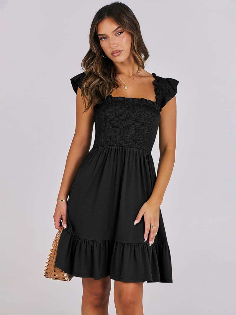 ANRABESS Women's Summer Casual Sleeveless Square Neck Dress 2026 Smocked Ruffle Backless Boho Beach Cute Teen Short Sundress - Image 9