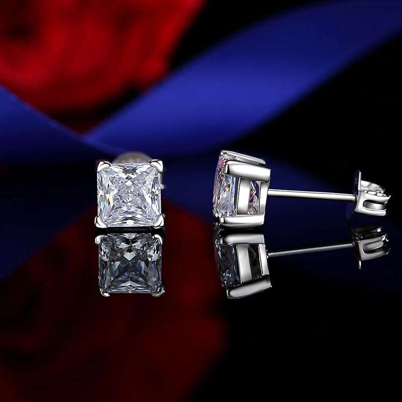 925 Sterling Silver 2-4 Carat Lab Simulation-Diamond Stud Earrings 5A Cubic Zirconia Stud Earrings Hypoallergenic White Gold Plated, Perfect Jewelry Gifts - Image 2