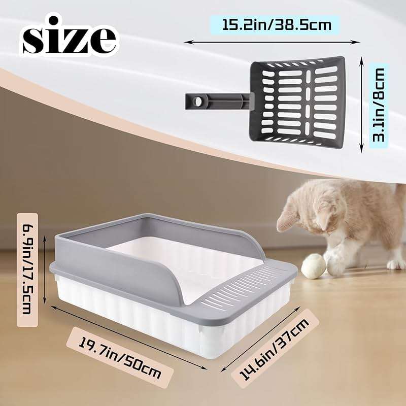 MUYG Open Cat Litter Box with High Side Anti-Splashing Cat Toilet with Litter Sifting Scoop Semi-Enclosed Kitten Litter Tray Pan Removable Prevent Sand Leakage Deodorizing Easy to Clean(Grey) - Image 2