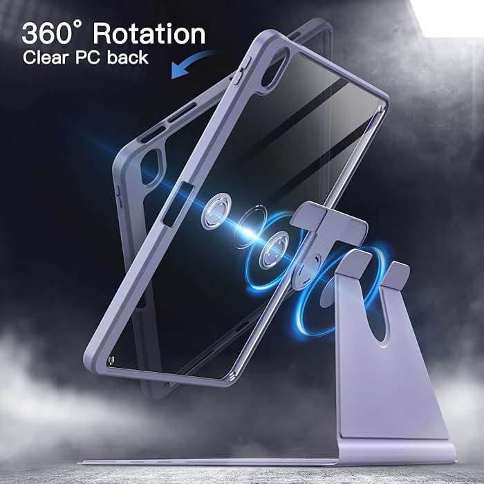JETech Rotating Case ONLY for iPad Air 11-Inch M4/M3/M2 (2026/2025/2024), iPad Air 5/4 (2022/2020 5th/4th Generation 10.9-Inch), 360 Degree Rotation Protective Stand Cover Clear Back (Purple) - Image 3