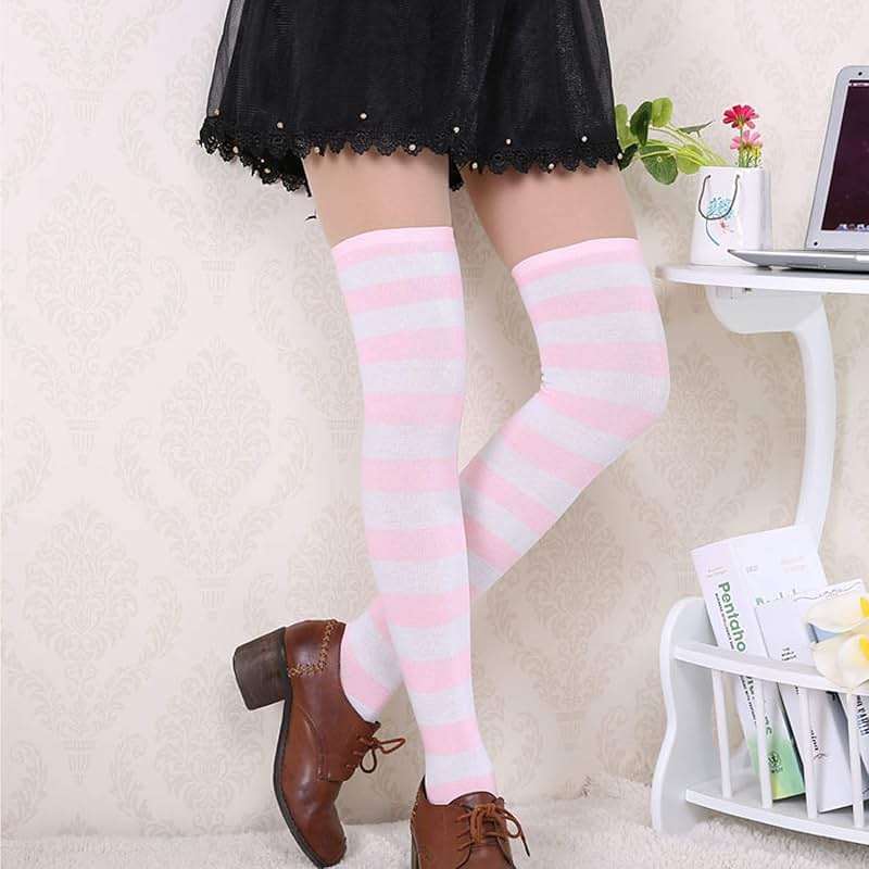 DRESHOW 6 Pairs High Thigh Socks Striped Over Knee Thin Tights Long Stocking for Women Leg Warmer - Image 5