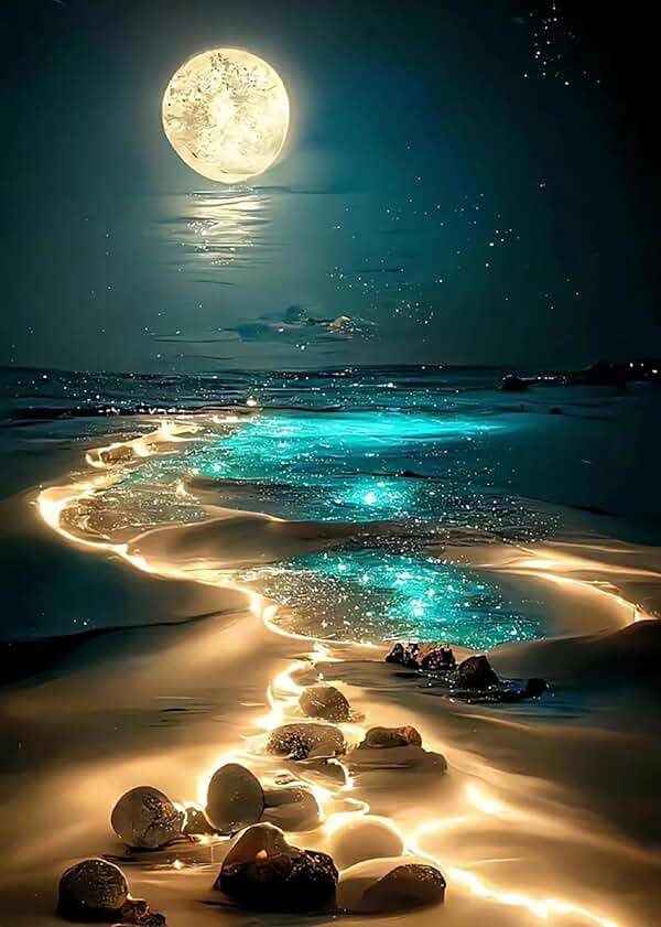 KINPLUB Moonlight Beach Diamond Painting Kits for Adults, 5D Seaside Moon Diamond Art Kits for Beginners, DIY Full Drill Paint with Diamond, Home Wall Decor 12 x 16 Inch - Image 1