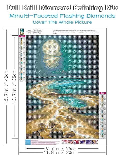 KINPLUB Moonlight Beach Diamond Painting Kits for Adults, 5D Seaside Moon Diamond Art Kits for Beginners, DIY Full Drill Paint with Diamond, Home Wall Decor 12 x 16 Inch - Image 4