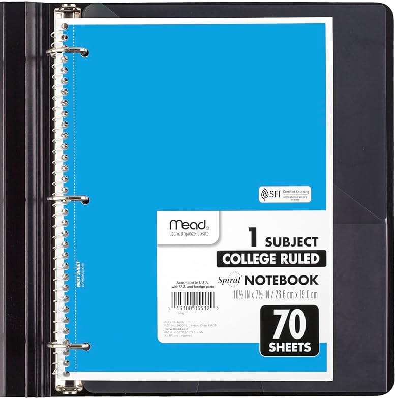Mead Spiral Notebook, 6 Pack, 1 Subject, College Ruled Paper, 7-1/2" x 10-1/2", 70 Sheets per Notebook, Assorted Bright Colors (830050-ECM) - Image 5