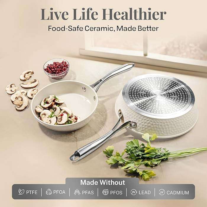 GOTHAM STEEL Hammered 10 Inch Non Stick Frying Pans with Lid, Frying Pans Nonstick with Lid, Non Toxic PFOA PFOS Free, Skillet Pan for Cooking, Induction Oven and Dishwasher Safe – Cream - Image 3