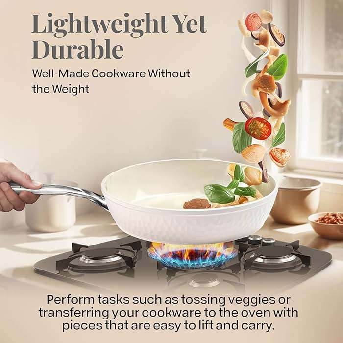 GOTHAM STEEL Hammered 10 Inch Non Stick Frying Pans with Lid, Frying Pans Nonstick with Lid, Non Toxic PFOA PFOS Free, Skillet Pan for Cooking, Induction Oven and Dishwasher Safe – Cream - Image 6